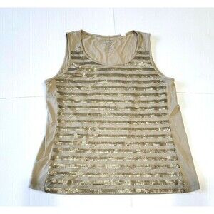 Chico's Women's Size 2 Brown Tan Sequin Stripe Tank Top